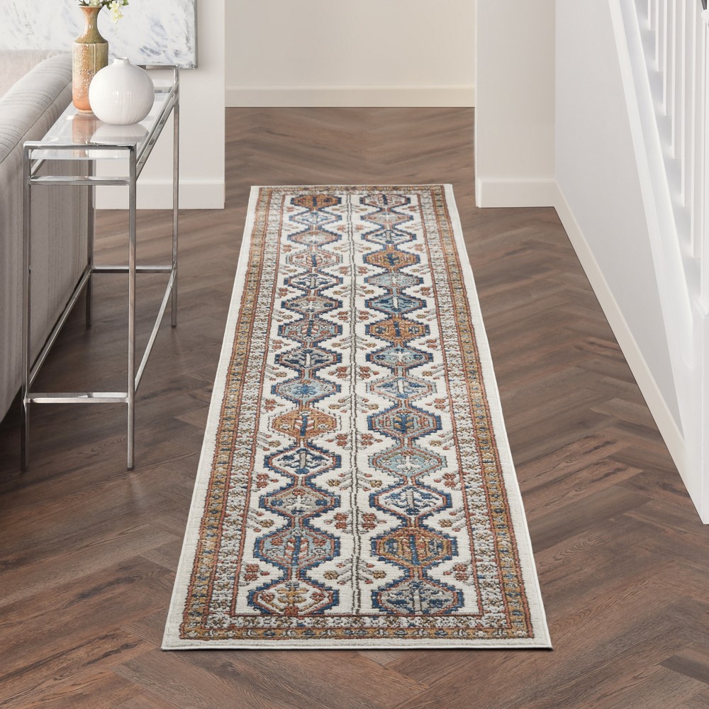 Quarry QUA15 Traditional Distressed Runner Rugs in Ivory Multi